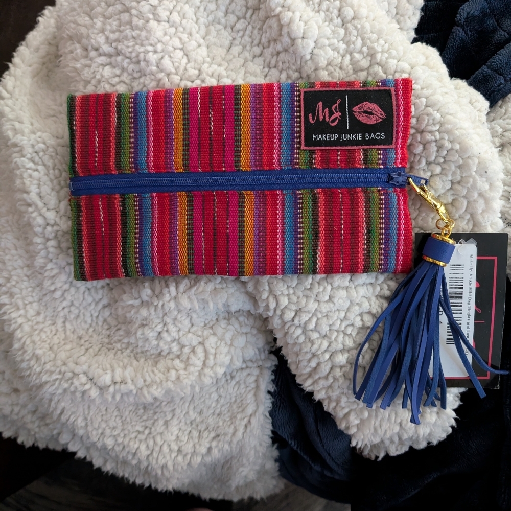 Colorful Striped Mini Makeup Junkie Bag with Tassel